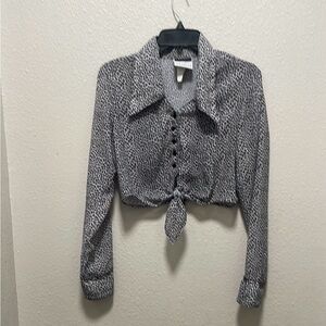 Vintage Granite Leopard Print Tie-Front Blouse – Size M